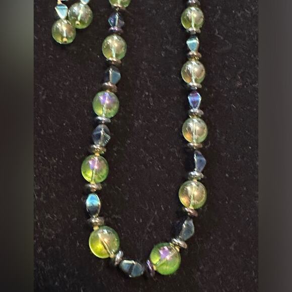 Handcrafted earrings and necklace set blue/yellow/green accents - Picture 6 of 9